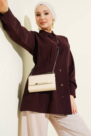 Bel Pensli Modal Gömlek Bordo - Gömlek