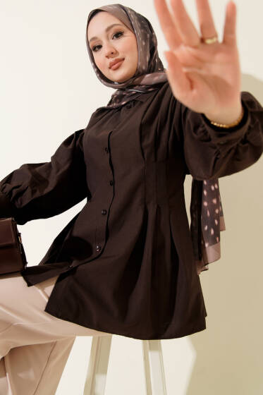 Bel Pensli Poplin Gömlek Acı Kahve - Gömlek