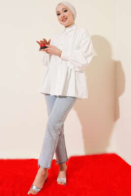 Bel Pensli Poplin Gömlek Beyaz - Gömlek