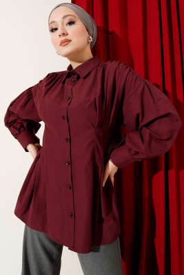 Bel Pensli Poplin Gömlek Bordo - DUFON