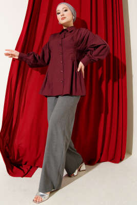 Bel Pensli Poplin Gömlek Bordo - Gömlek