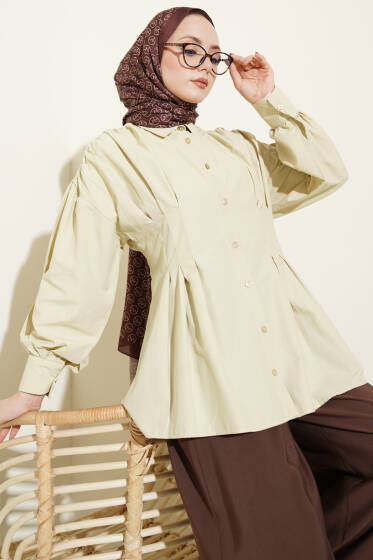 Bel Pensli Poplin Gömlek Çağla Yeşili - Gömlek