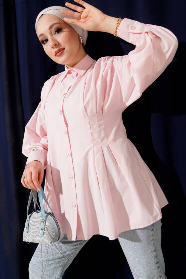 Bel Pensli Poplin Gömlek Pembe - Gömlek