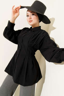 Bel Pensli Poplin Gömlek Siyah - DUFON