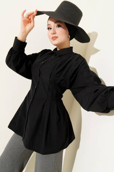 Bel Pensli Poplin Gömlek Siyah - Gömlek