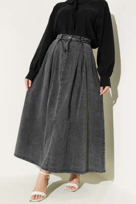 Bel Pileli Cepli Kot Etek Füme - MUSTİ