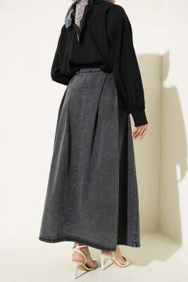 Bel Pileli Cepli Kot Etek Füme - Etek