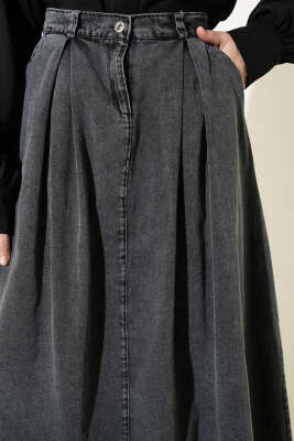 Bel Pileli Cepli Kot Etek Füme - Etek