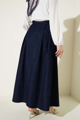 Bel Pileli Cepli Kot Etek Lacivert - Etek