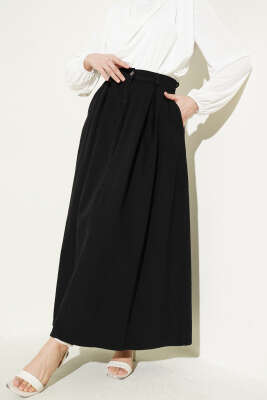 Bel Pileli Cepli Kot Etek Siyah - MUSTİ