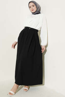 Bel Pileli Cepli Kot Etek Siyah - Etek