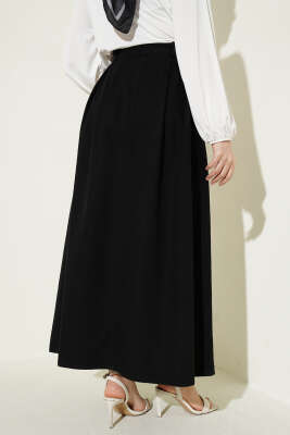 Bel Pileli Cepli Kot Etek Siyah - Etek