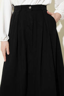 Bel Pileli Cepli Kot Etek Siyah - Etek