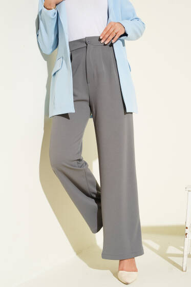 Bel Pileli Cepli Pantolon Füme - Pantolon