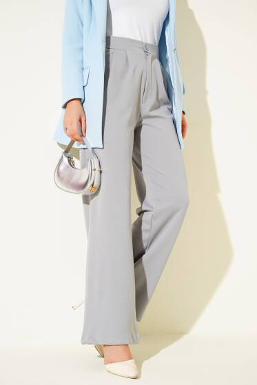 Bel Pileli Cepli Pantolon Gri - Pantolon