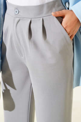 Bel Pileli Cepli Pantolon Gri - Yılın Fırsatı