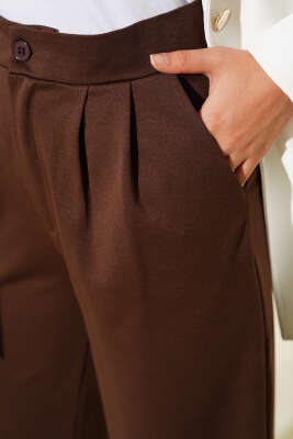 Bel Pileli Cepli Pantolon Kahve - Yılın Fırsatı