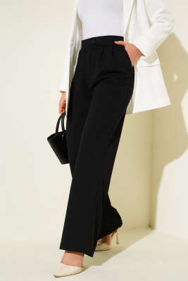 Bel Pileli Cepli Pantolon Siyah - Yılın Fırsatı