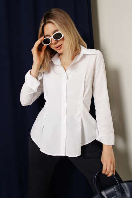 Bel Pileli Kısa Gömlek Beyaz 