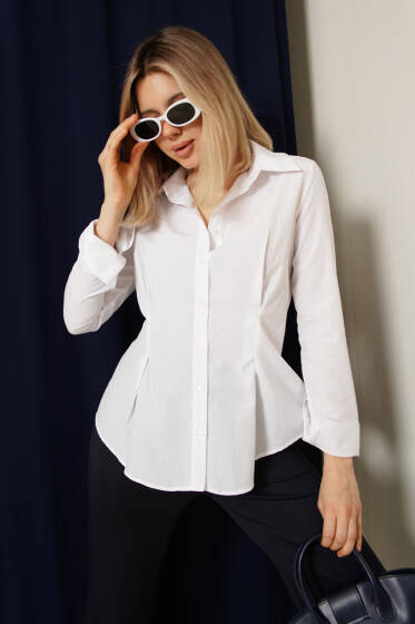 Bel Pileli Kısa Gömlek Beyaz - Kadın Giyim Modelleri