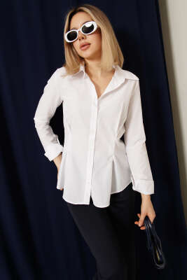 Bel Pileli Kısa Gömlek Beyaz - Kadın Giyim Modelleri