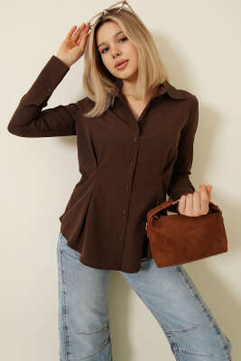 Bel Pileli Kısa Gömlek Kahve 