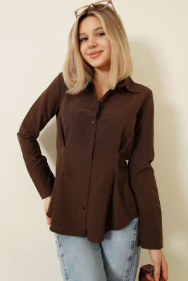 Bel Pileli Kısa Gömlek Kahve - Kadın Giyim Modelleri