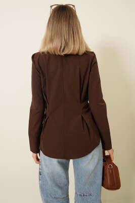 Bel Pileli Kısa Gömlek Kahve - Kadın Giyim Modelleri
