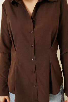 Bel Pileli Kısa Gömlek Kahve - Kadın Giyim Modelleri