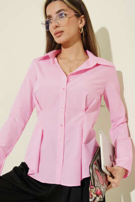 Bel Pileli Kısa Gömlek Pembe - LUSTRİN