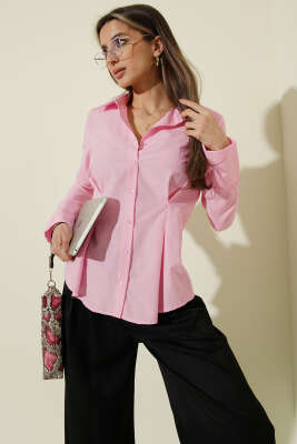 Bel Pileli Kısa Gömlek Pembe - Kadın Giyim Modelleri