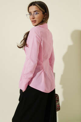 Bel Pileli Kısa Gömlek Pembe - Kadın Giyim Modelleri