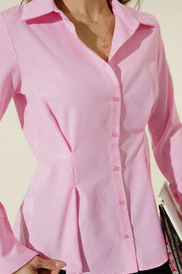 Bel Pileli Kısa Gömlek Pembe - Kadın Giyim Modelleri