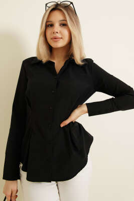 Bel Pileli Kısa Gömlek Siyah - Kadın Giyim Modelleri