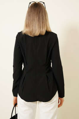 Bel Pileli Kısa Gömlek Siyah - Kadın Giyim Modelleri