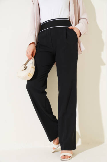 Bel Ribana Detaylı Pantolon Siyah - Pantolon