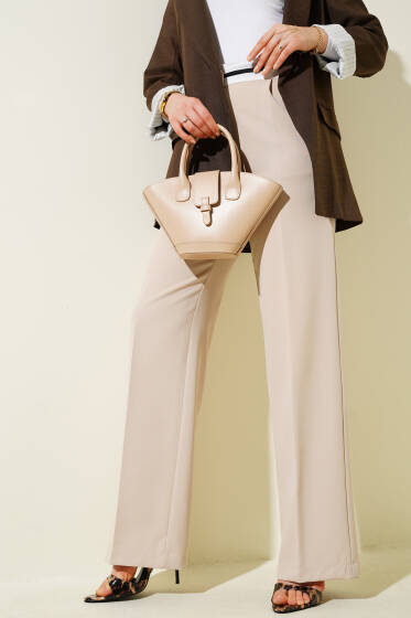 Bel Şeritli Palazzo Pantolon Bej - Pantolon