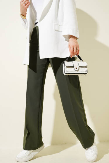 Bel Şeritli Palazzo Pantolon Haki - Pantolon