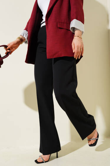 Bel Şeritli Palazzo Pantolon Siyah - Pantolon