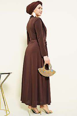 Bel Toka Detaylı Abiye Elbise Acı Kahve - Elbise