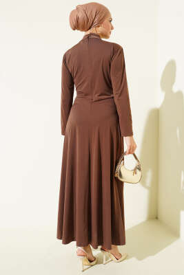 Bel Toka Detaylı Abiye Elbise Kahve - Elbise