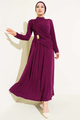 Bel Toka Detaylı Abiye Elbise Mor - Elbise