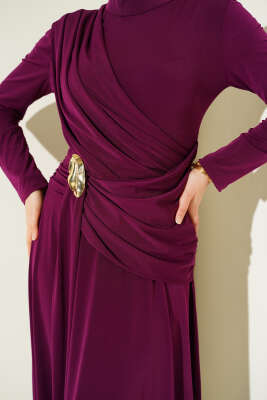Bel Toka Detaylı Abiye Elbise Mor - Elbise