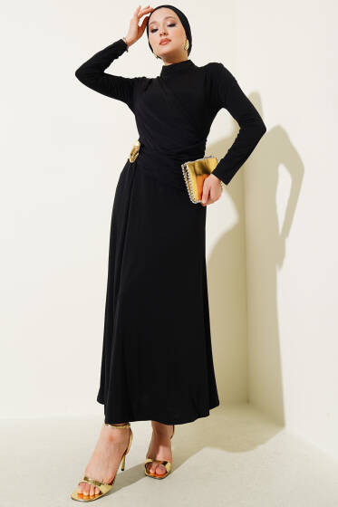 Bel Toka Detaylı Abiye Elbise Siyah - Elbise
