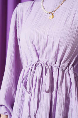 Bel Tünelli Ağaç Kabuğu Kat Elbise Lila - Tesettür Elbise