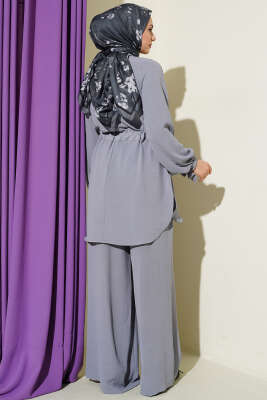 Bel Tünelli Ayrobin Tunik İkili Takım Gri - İkili Takım