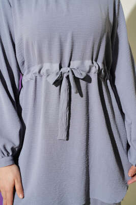 Bel Tünelli Ayrobin Tunik İkili Takım Gri - İkili Takım