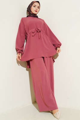 Bel Tünelli Ayrobin Tunik İkili Takım Gül Kurusu - İkili Takım