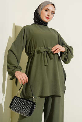 Bel Tünelli Ayrobin Tunik İkili Takım Haki - İkili Takım