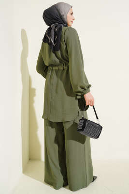 Bel Tünelli Ayrobin Tunik İkili Takım Haki - İkili Takım